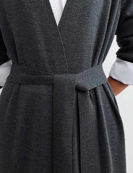 Pure Merino Wool V-Neck Longline Cardigan