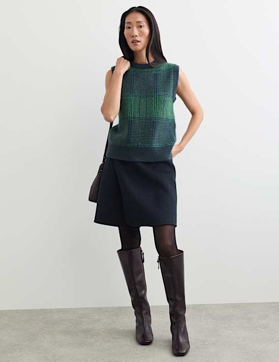 Mohair Checked Crew Neck Knitted Vest