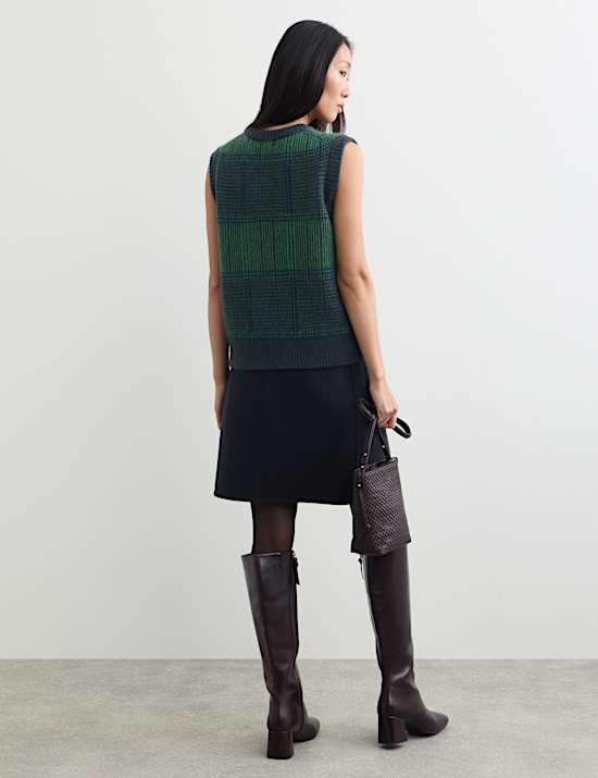 Mohair Checked Crew Neck Knitted Vest