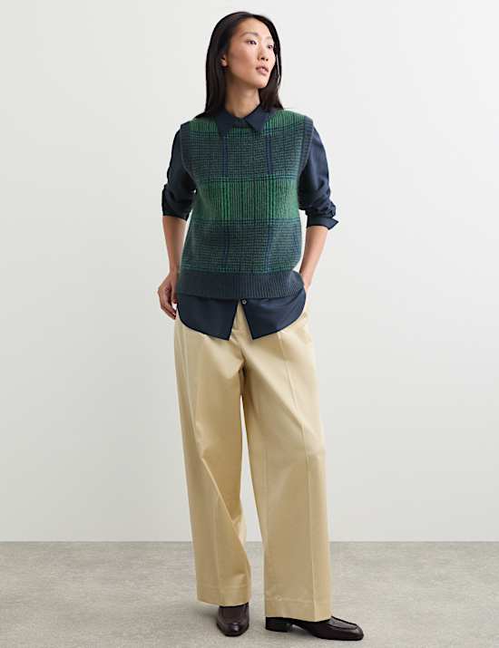 Mohair Checked Crew Neck Knitted Vest