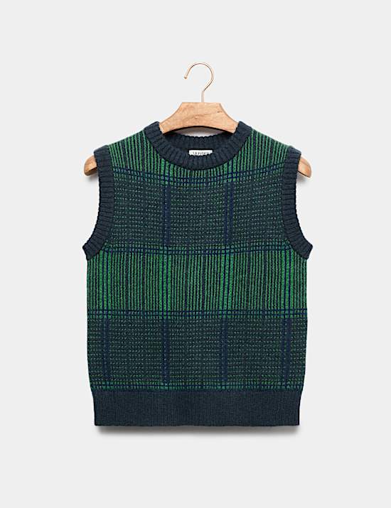 Mohair Checked Crew Neck Knitted Vest
