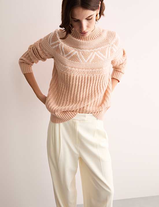 Su&eacute;ter de cuello chimenea Fair Isle 100% lana Lambswool