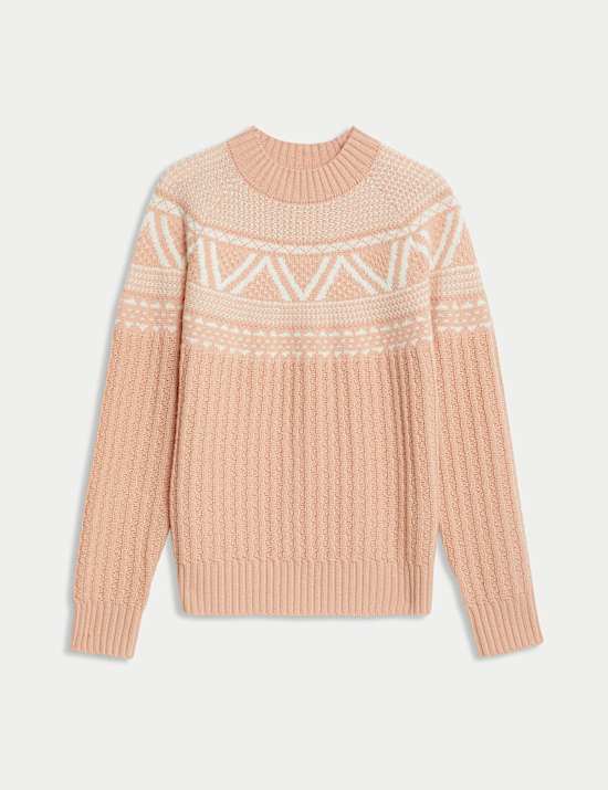 Su&eacute;ter de cuello chimenea Fair Isle 100% lana Lambswool