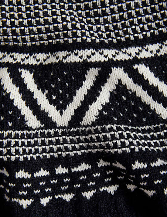 Pull pure laine d&rsquo;agneau motif jacquard &agrave; col chemin&eacute;e
