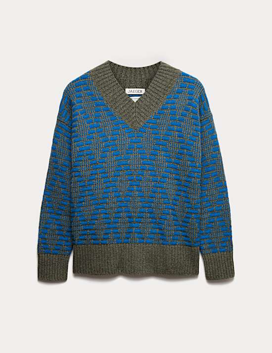 Πουλόβερ με ρόμβους και λαιμόκοψη V με υψηλή περιεκτικότητα σε μαλλί merino