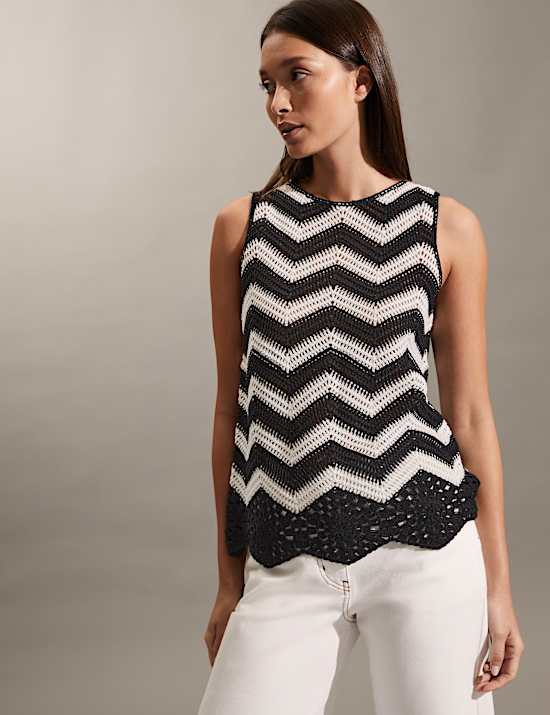 Katoenrijk, gestreept, gebreid hemdje met ronde hals