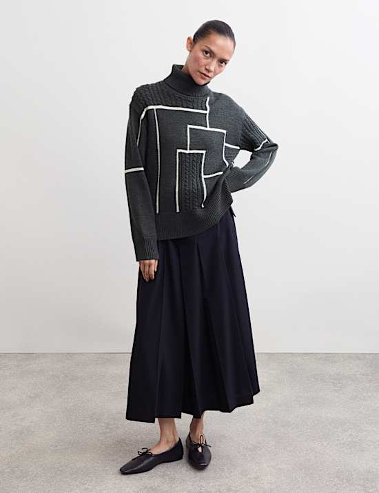 Merino Wool Block Funnel Neck Relaxed Jumper