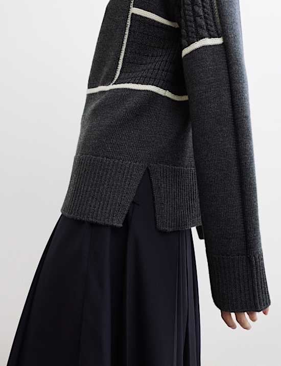 Merino Wool Block Funnel Neck Relaxed Jumper