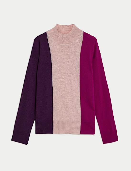 Pure Merino Wool Colour Block Jumper