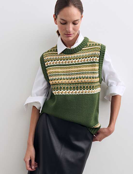Zuiver wollen tanktop met Fair Isle-motief