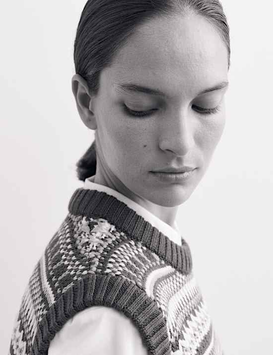 Zuiver wollen tanktop met Fair Isle-motief