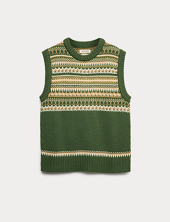Zuiver wollen tanktop met Fair Isle-motief