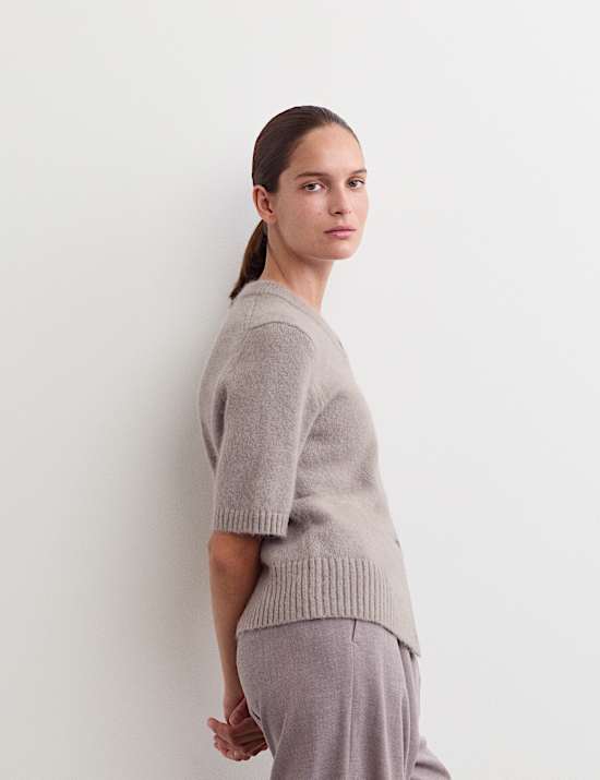 Cardigan en mohair mélangé à manches courtes