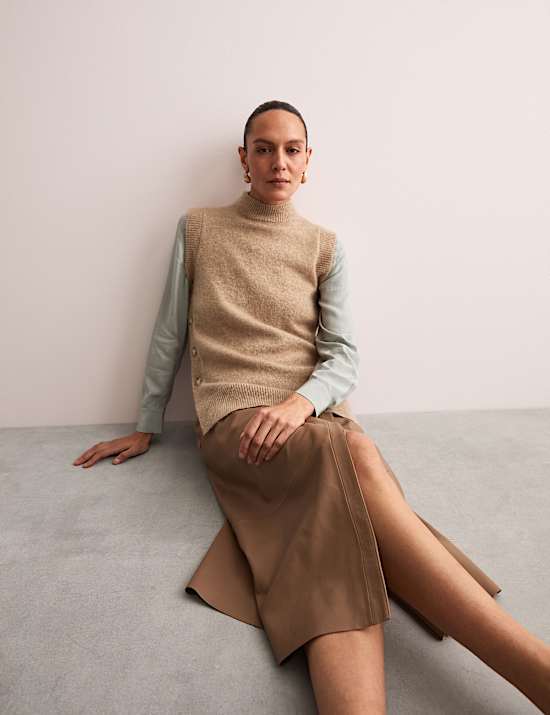 Top sin mangas con cuello chimenea con mezcla de mohair