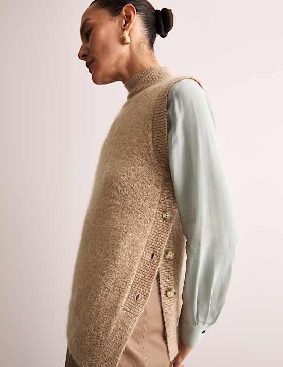 Top sin mangas con cuello chimenea con mezcla de mohair