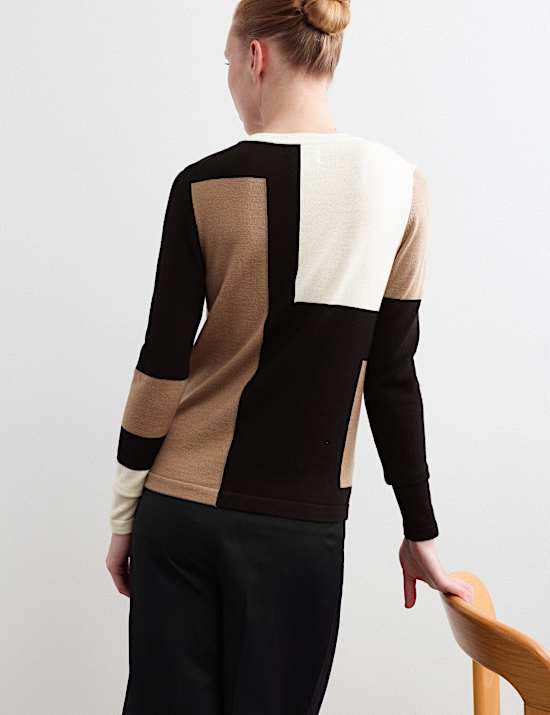 Pure Merino Wool Colour Block Jumper