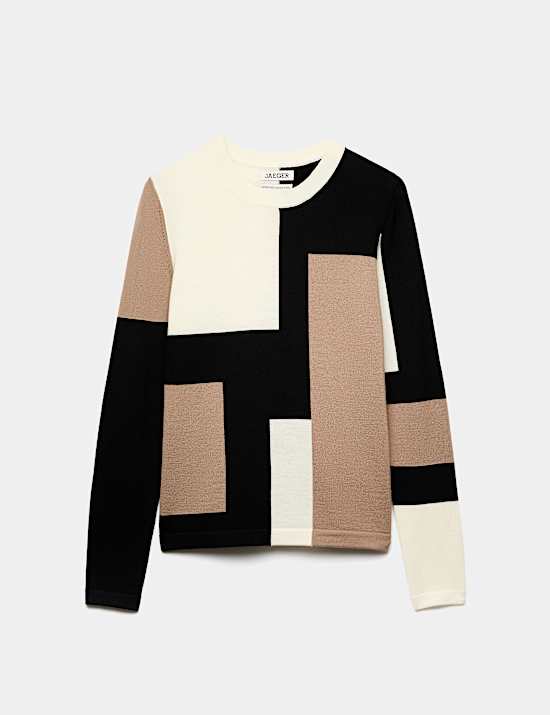 Pure Merino Wool Colour Block Jumper