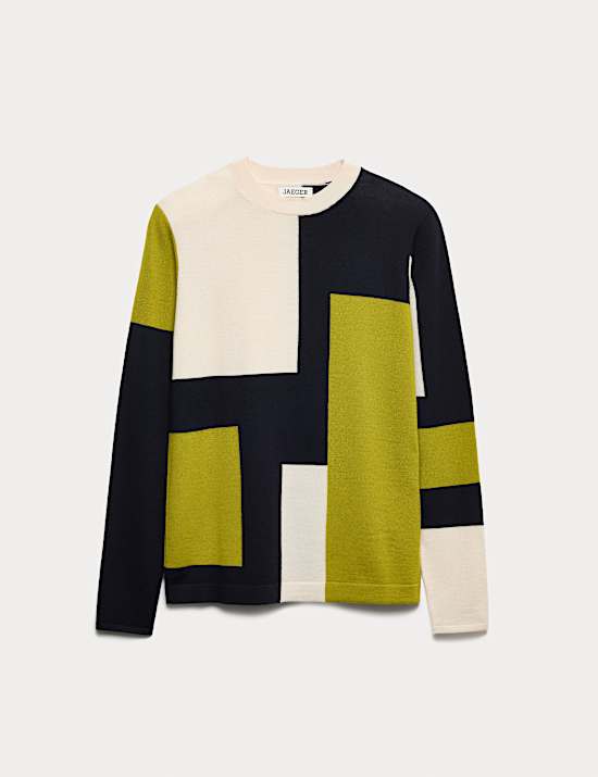 Pull 100 % laine de m&eacute;rinos &agrave; motif color block