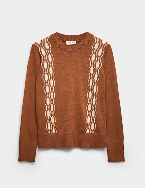 Jersey 100 % lana de merino de jacquard geom&eacute;trico