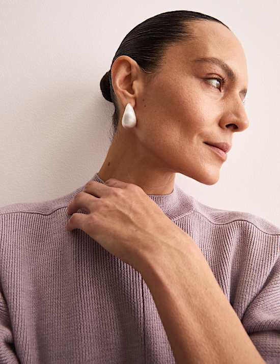 Pure Merino Wool Ribbed Funnel Neck Jumper