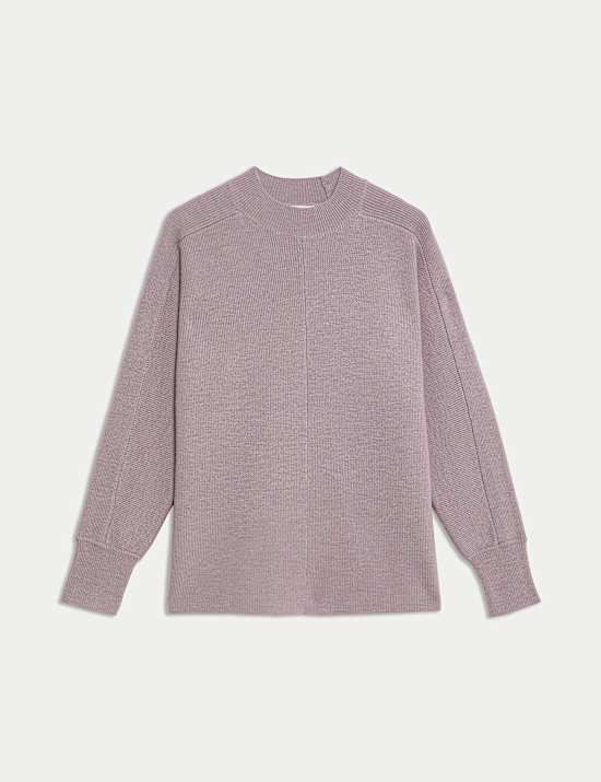 Pure Merino Wool Ribbed Funnel Neck Jumper