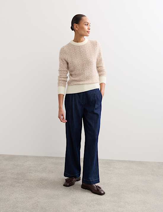 Pull en laine m&eacute;lang&eacute;e &agrave; col rond avec mohair