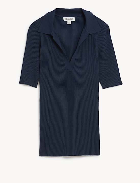 Atasan Lengan Pendek Kerah V Berusuk Berusuk