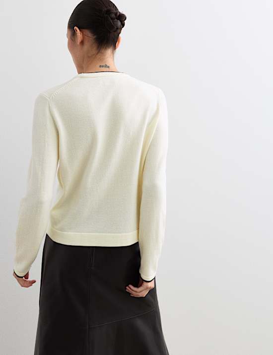 Merino Wool Rich Tipped Crew Neck Jumper