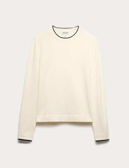 Merino Wool Rich Tipped Crew Neck Jumper