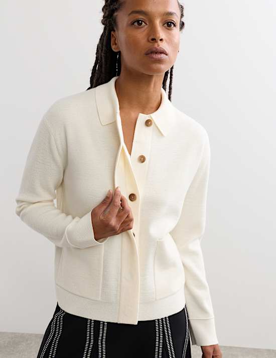 Pure Merino Wool Textured Knitted Jacket