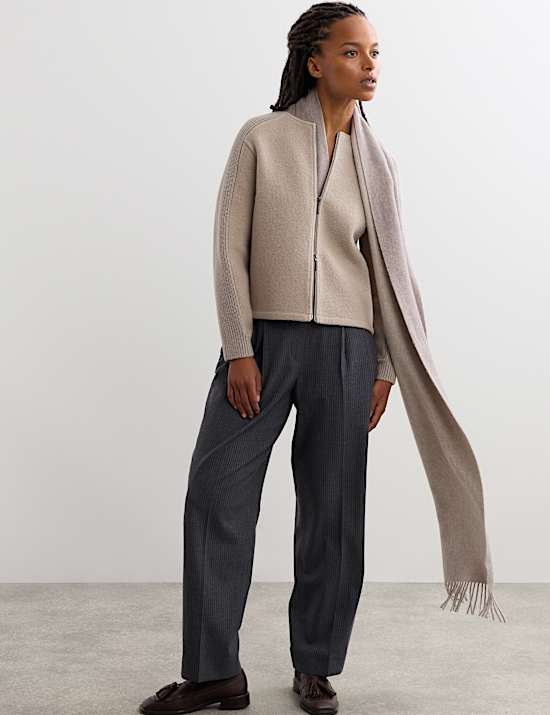 Pure Merino Wool Ribbed Zip Up Cardigan