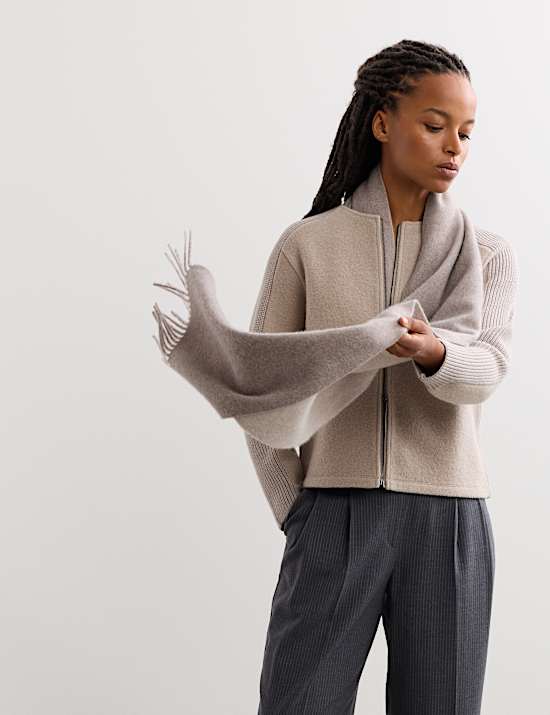 Pure Merino Wool Ribbed Zip Up Cardigan