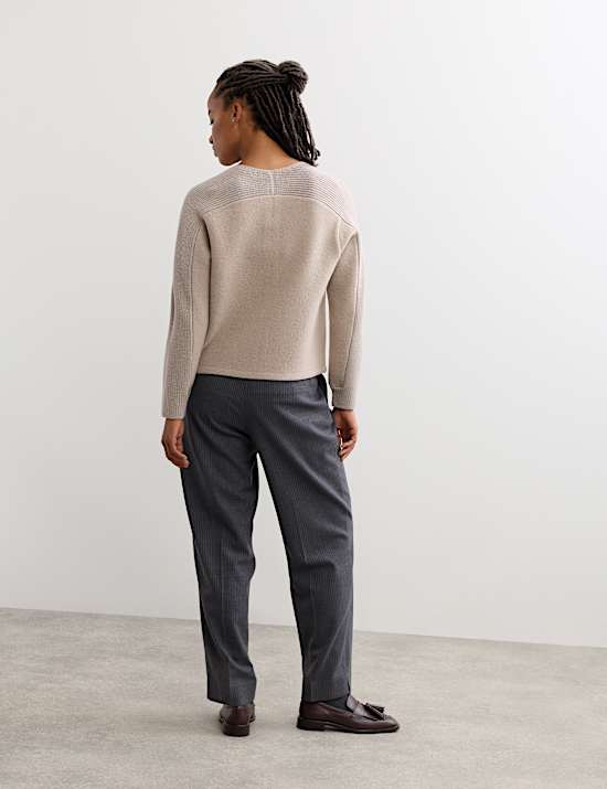 Pure Merino Wool Ribbed Zip Up Cardigan