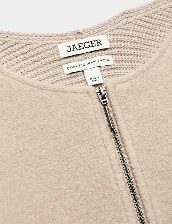 Pure Merino Wool Ribbed Zip Up Cardigan