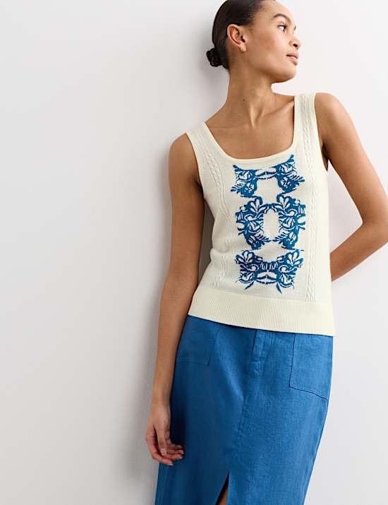 Camiseta sin mangas 100 % lana de merino de jacquard