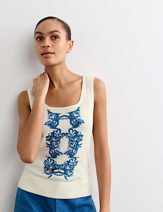 Camiseta sin mangas 100 % lana de merino de jacquard