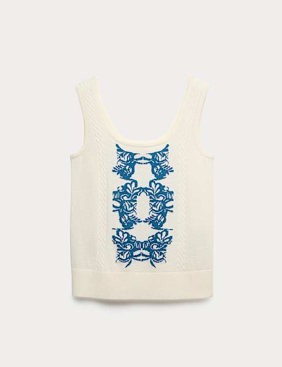 Camiseta sin mangas 100 % lana de merino de jacquard