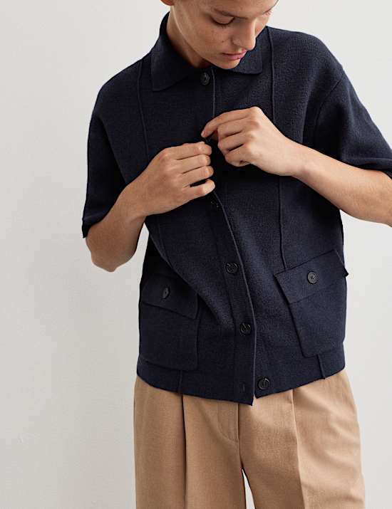 Pure Merino Wool Collared Cardigan