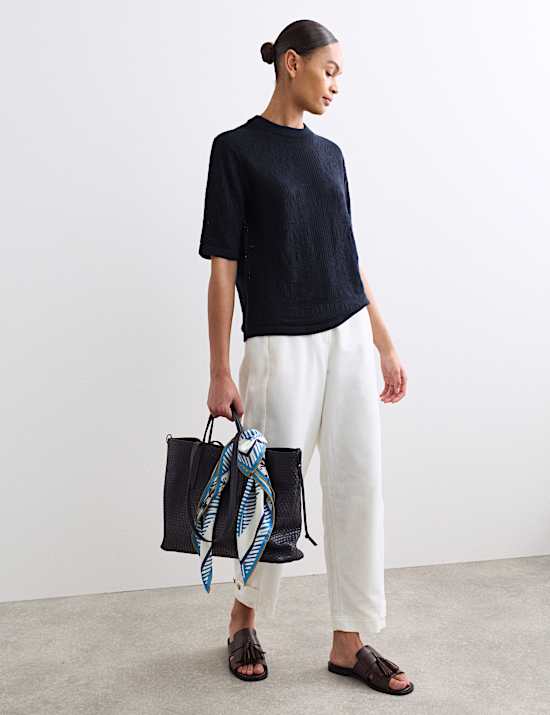 Pure Merino Wool Pointelle Knitted T-Shirt