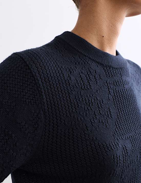 Pure Merino Wool Pointelle Knitted T-Shirt