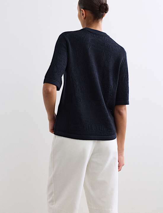 Pure Merino Wool Pointelle Knitted T-Shirt