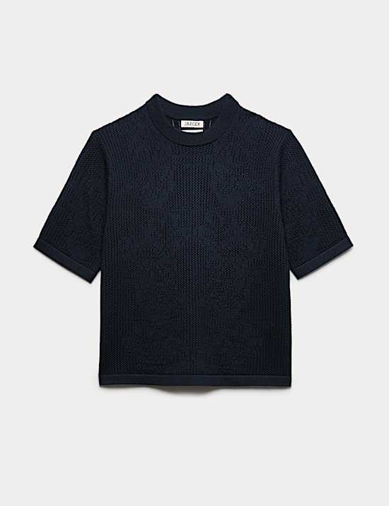 Pure Merino Wool Pointelle Knitted T-Shirt