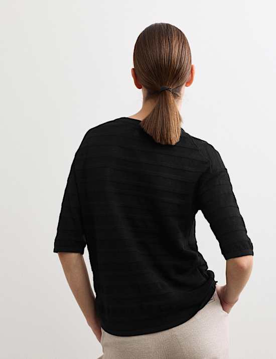 Cotton Rich Pointelle T-Shirt with Cashmere