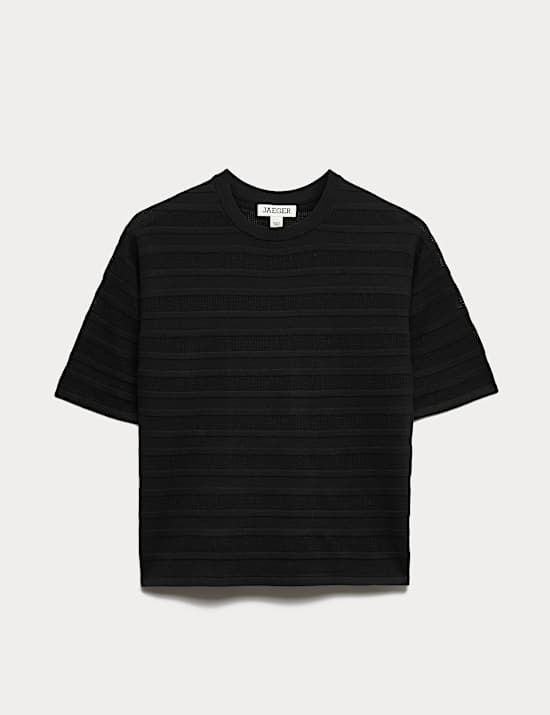 Cotton Rich Pointelle T-Shirt with Cashmere