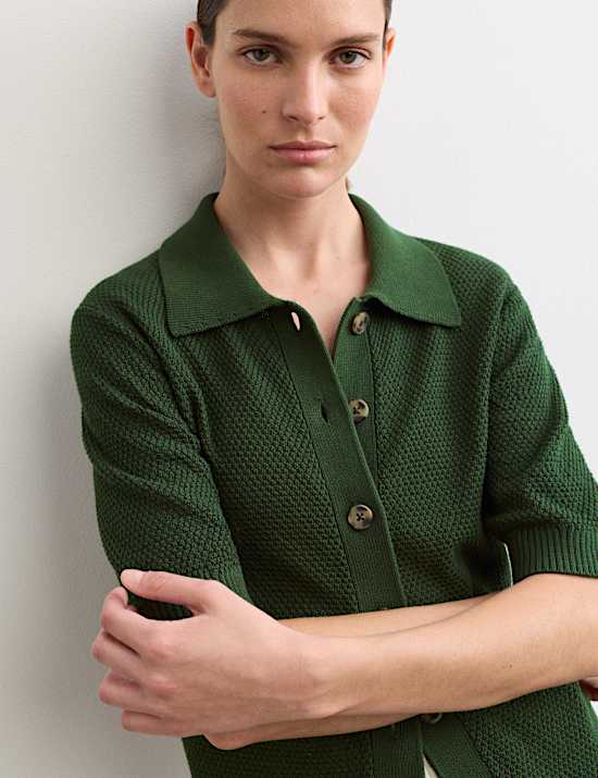 Cotton Rich Collared Cardigan with Silk