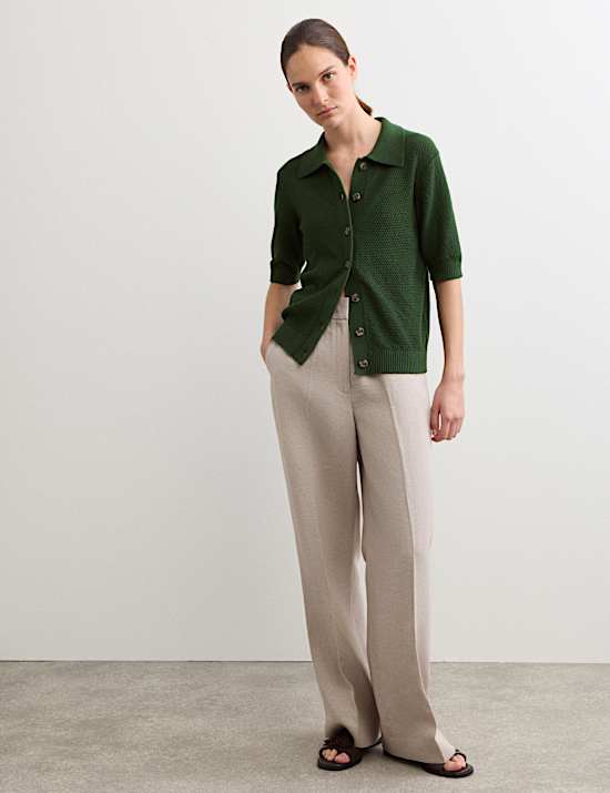 Cotton Rich Collared Cardigan with Silk