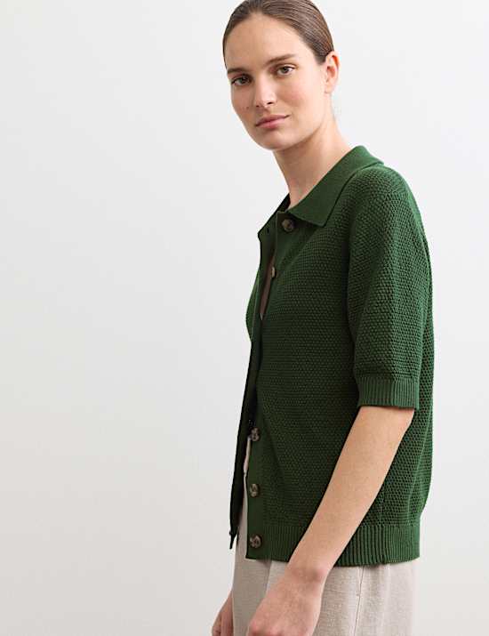 Cotton Rich Collared Cardigan with Silk