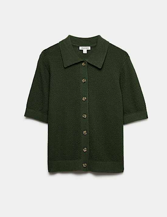 Cotton Rich Collared Cardigan with Silk
