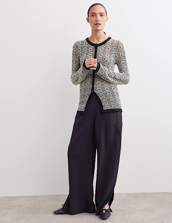 Merinowolrijk vest met ronde hals en structuurdessin