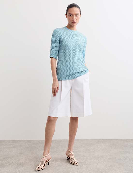 T-shirt en maille m&eacute;rinos textur&eacute;e